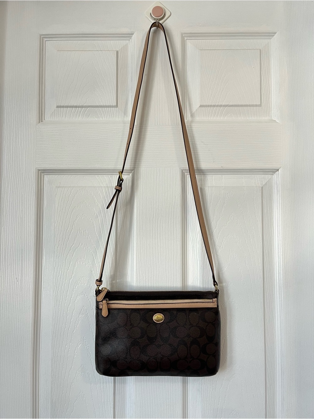 Coach Peyton Brown Signature Coated Canvas Crossbody Shoulder Bag F52175